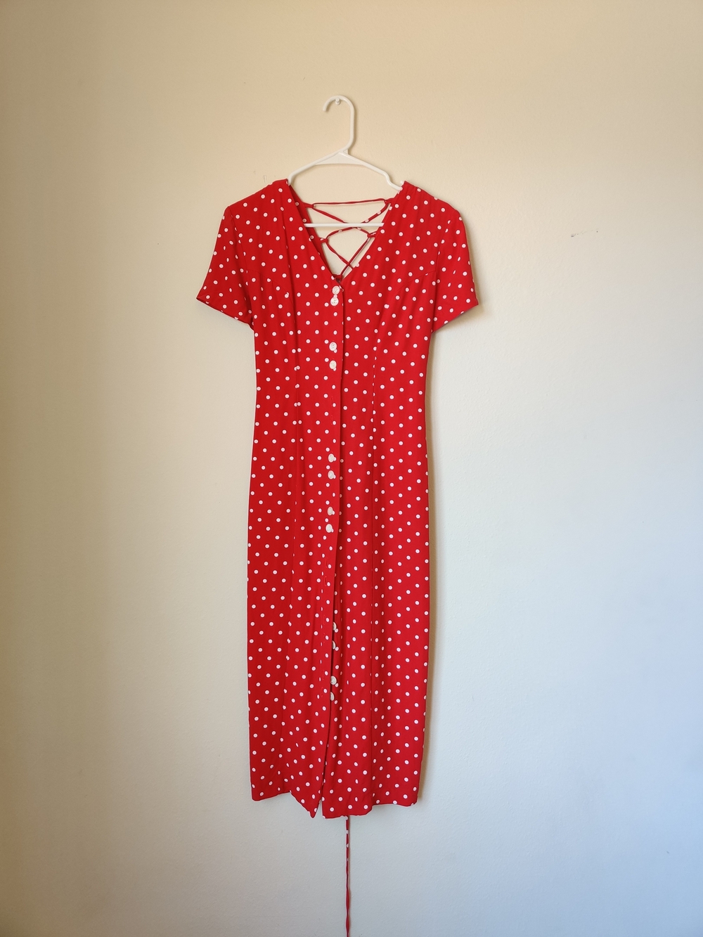 Vintage 90s polka dot and button up maxi dress